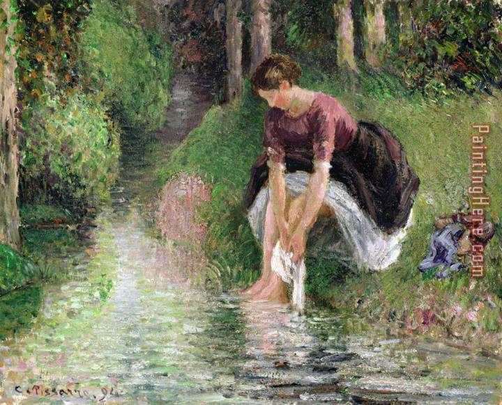 Camille Pissarro Woman Washing Her Feet in a Brook